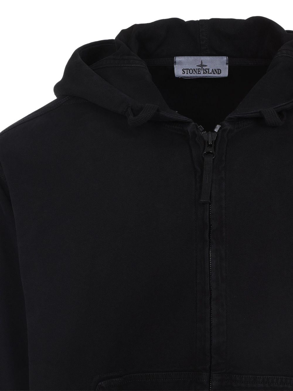Stone Island Panama Organic Cotton Hooded Canvas Work Jacket In Black
