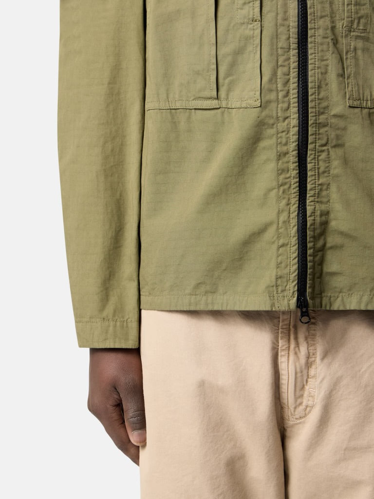 Stone Island Rip-Stop Mercerised Cotton Overshirt In Military Green