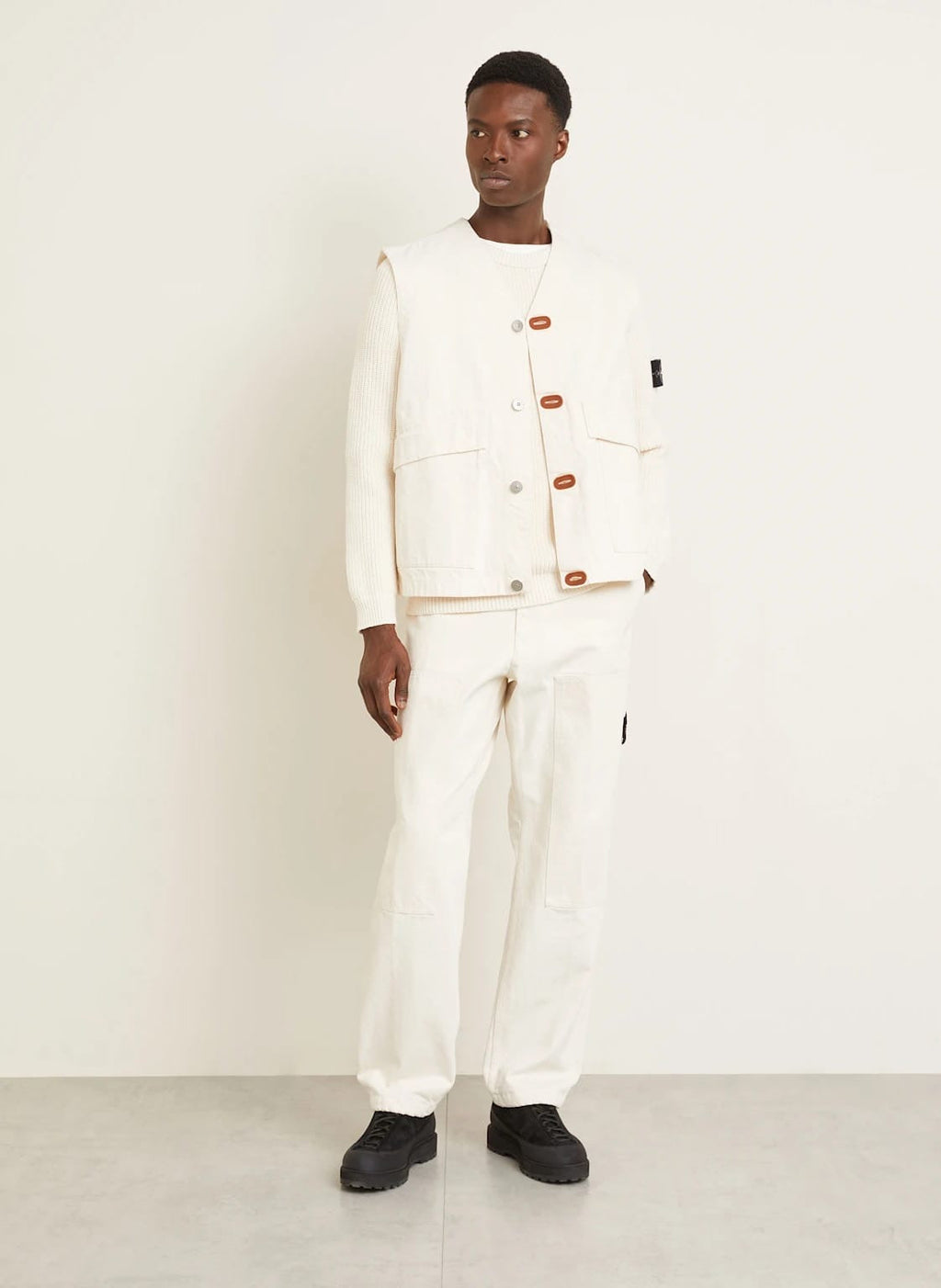 Stone Island Raw Denim Vest Natural Cotton Gabardine In Ivory