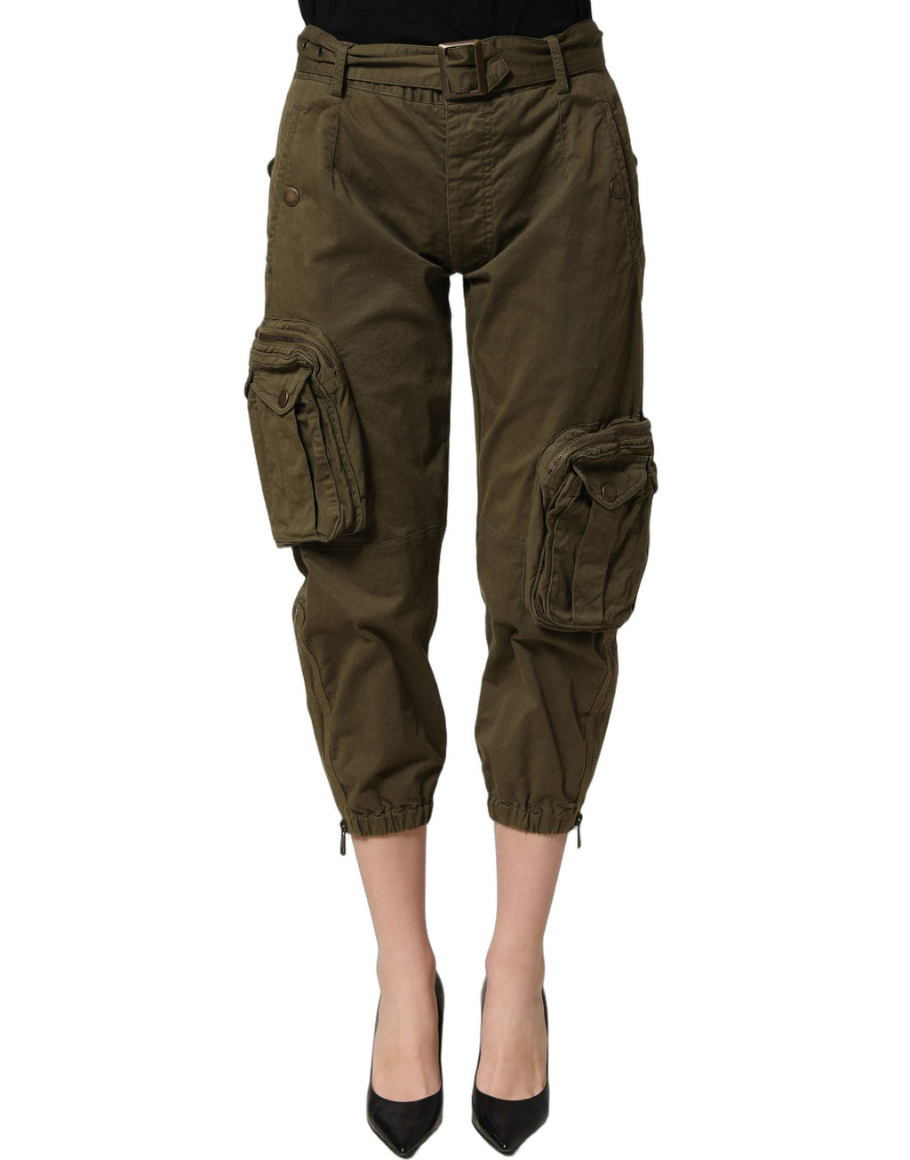 Dolce & Gabbana Olive Green High Waist Cargo Trouser Pants