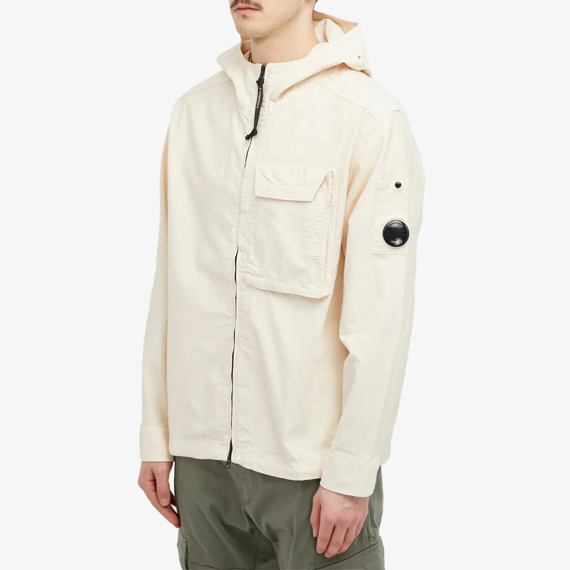 Cp Company 156A Ottoman Hooded Lens Overshirt In Pistachio Shell