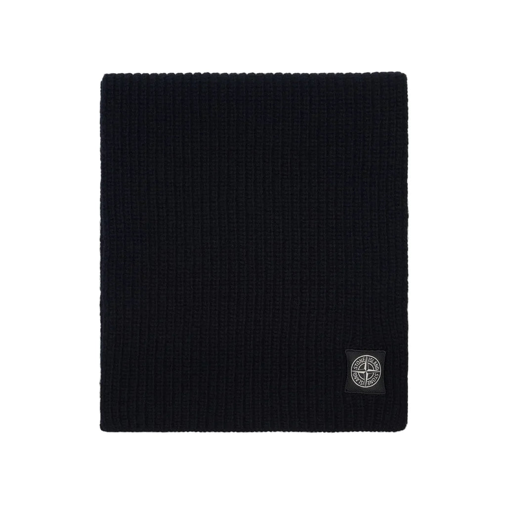 Stone Island Patch Logo Wool Scarf In Black