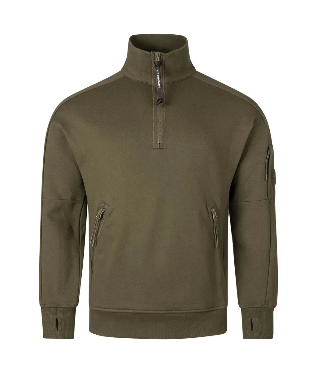 Cp Company 16cm Diagonal Raised Quarter Zip Lens Sweatshirt In Ivy Green