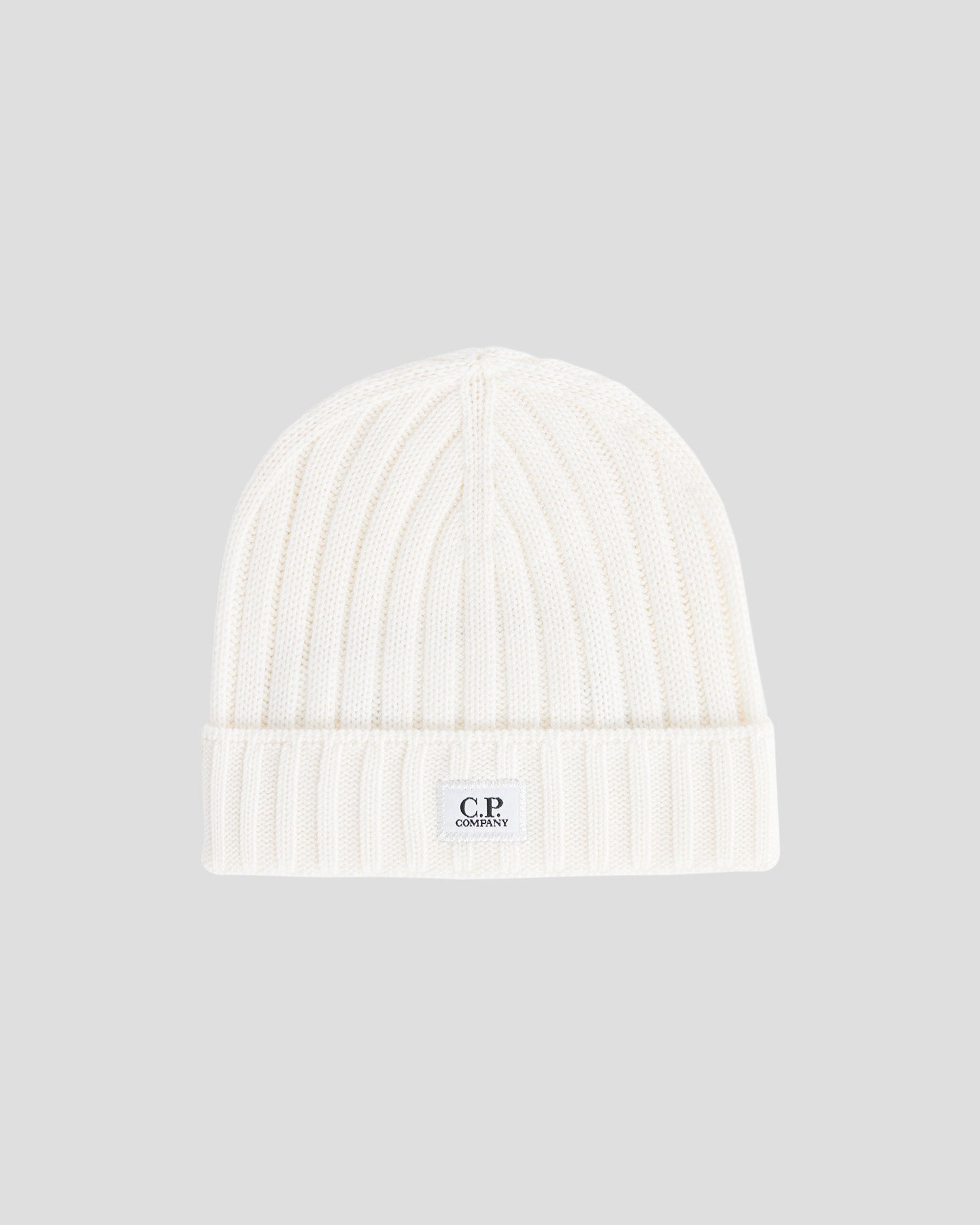 Extra Fine Merino Wool Logo Beanie Gauze White