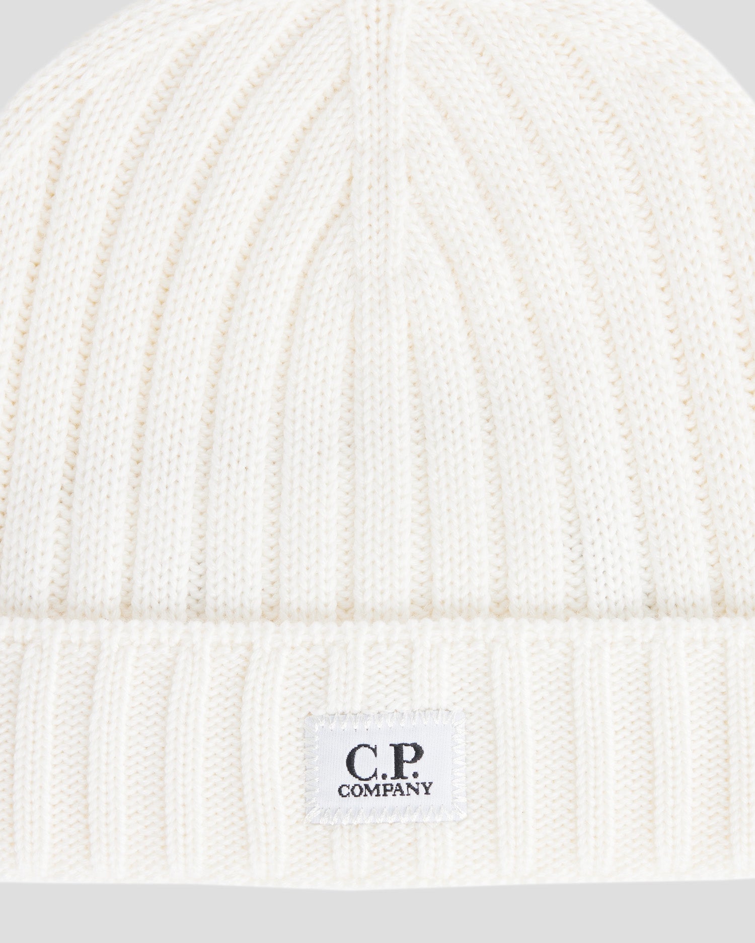 Extra Fine Merino Wool Logo Beanie Gauze White