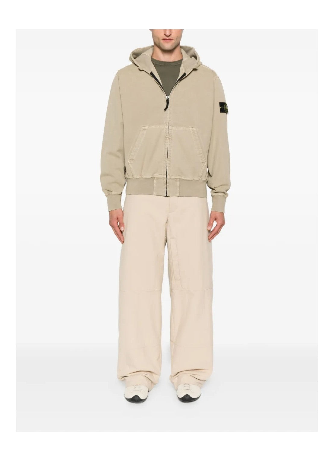 Stone Island Organic Cotton Hooded Canvas Work Jacket In Desert