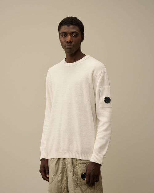 Cotton Chenille Crewneck Knit Gauze White