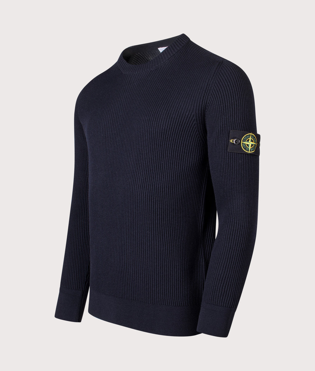 Stone Island Wool Crew Neck Sweatshirt In Navy