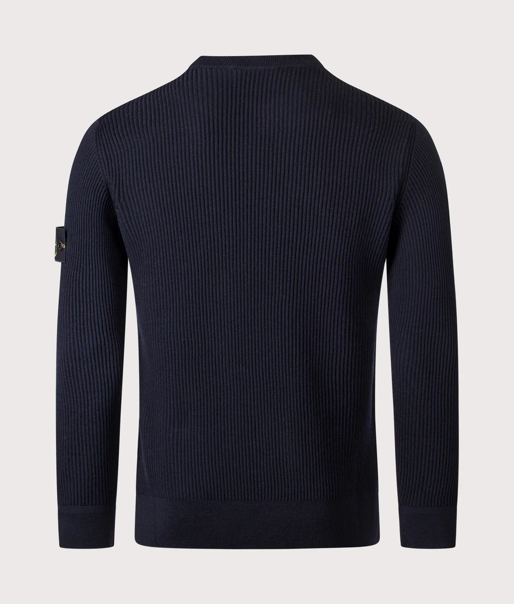 Stone Island Rib Knit Sweatshirt In Navy