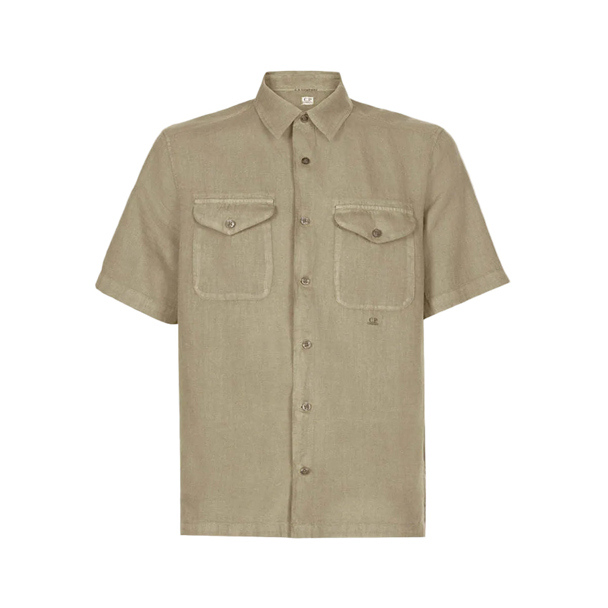 Cp Company Short Sleeve Logo Linen Shirt In Cobblestone