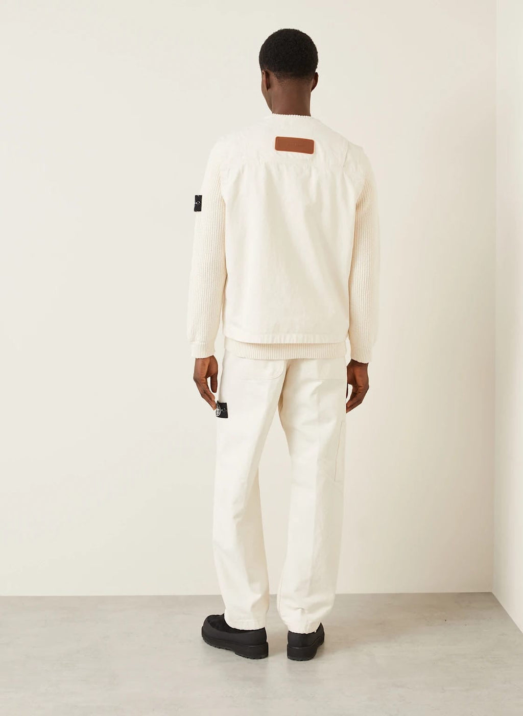 Stone Island Raw Denim Vest Natural Cotton Gabardine In Ivory