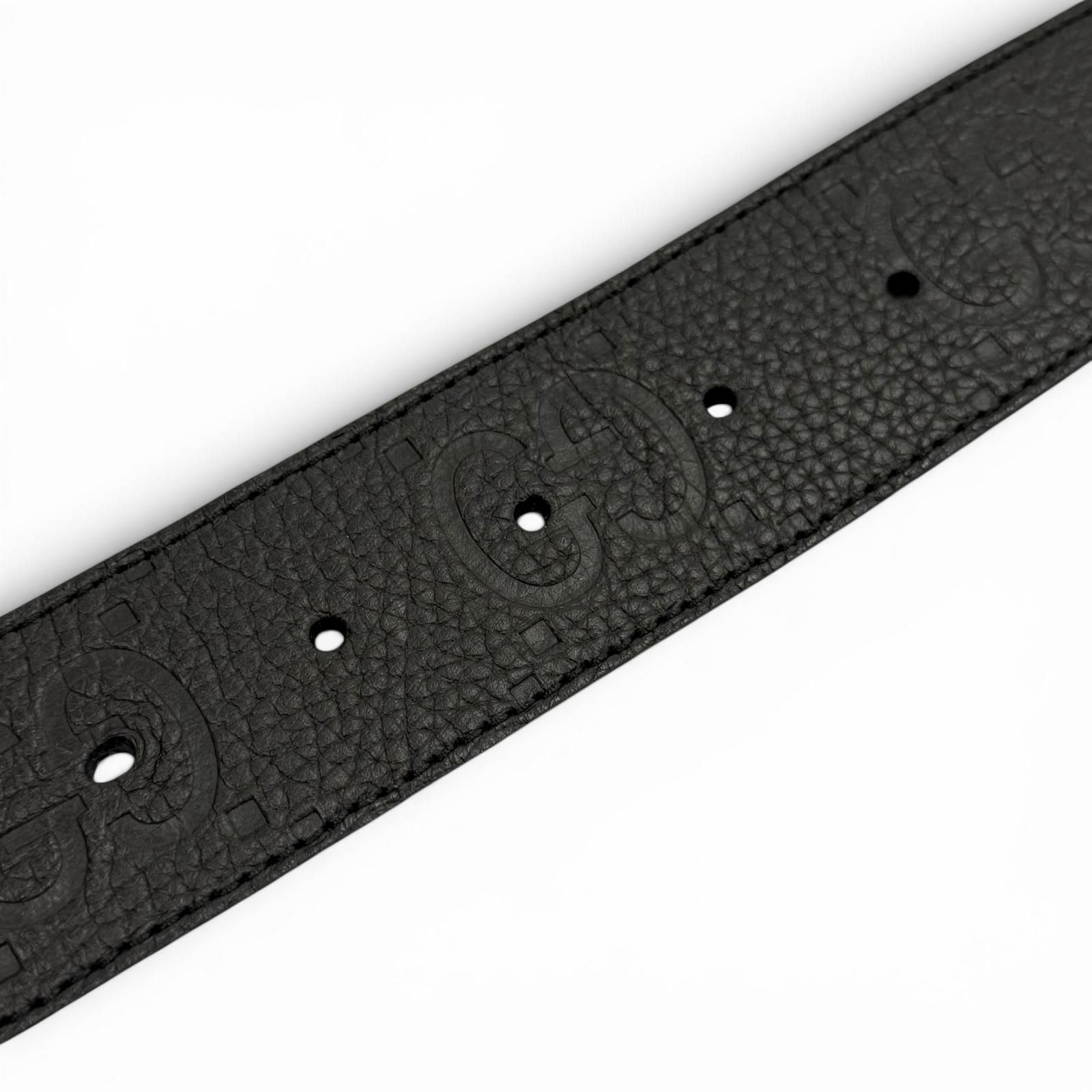 Gucci Leather GG Pattern Interlocking Buckle Wide Belt Black Silver