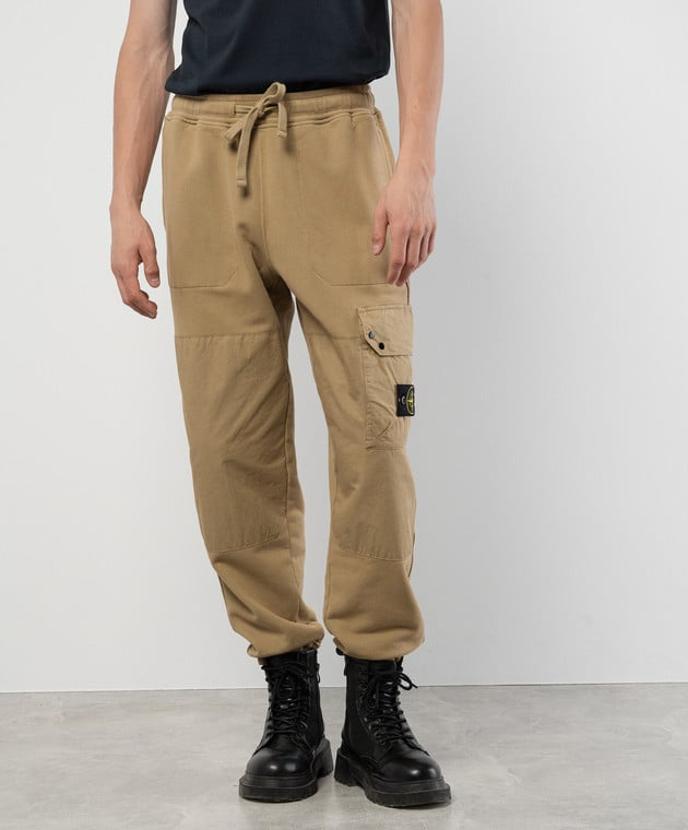 Stone Island Brushed Organic Cotton Fleece Joggers In Biscuit
