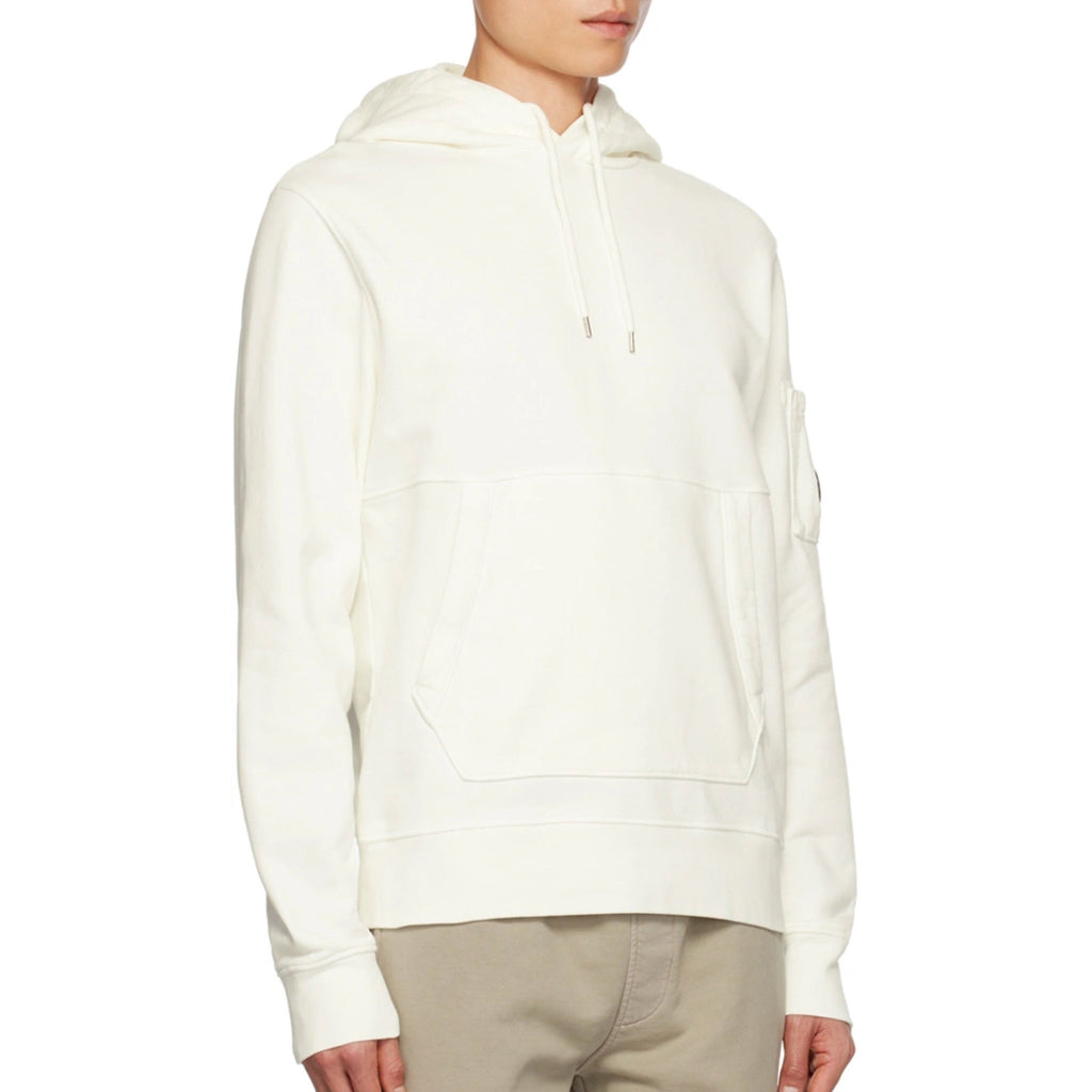 Cp Company Resist Dyed Brushed Emerised Lens Overhead Hoodie In White