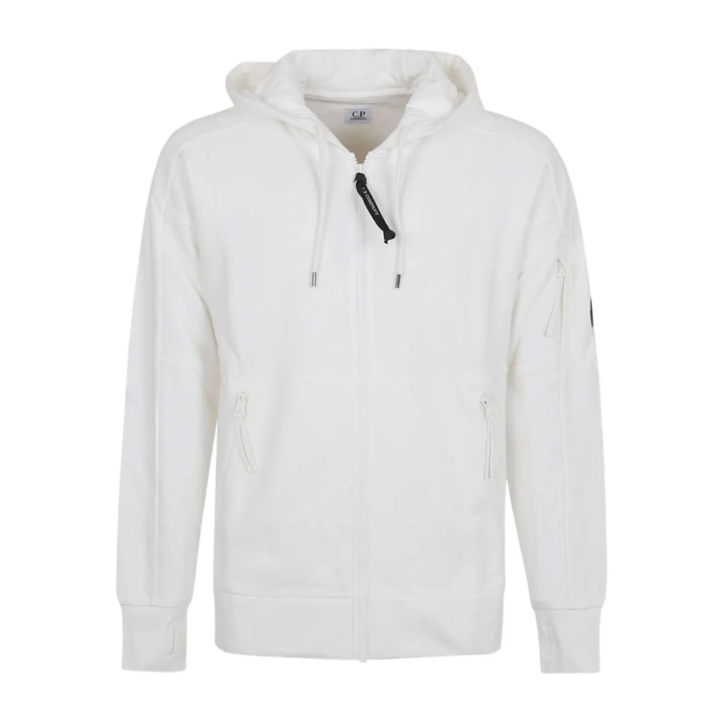 Cp Company 025A Diagonal Raised Lens Full Zip Hoodie In White