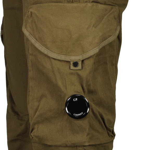 Cp Company 058A Stretch Satin Lens Cargo Pants In Ivy Green