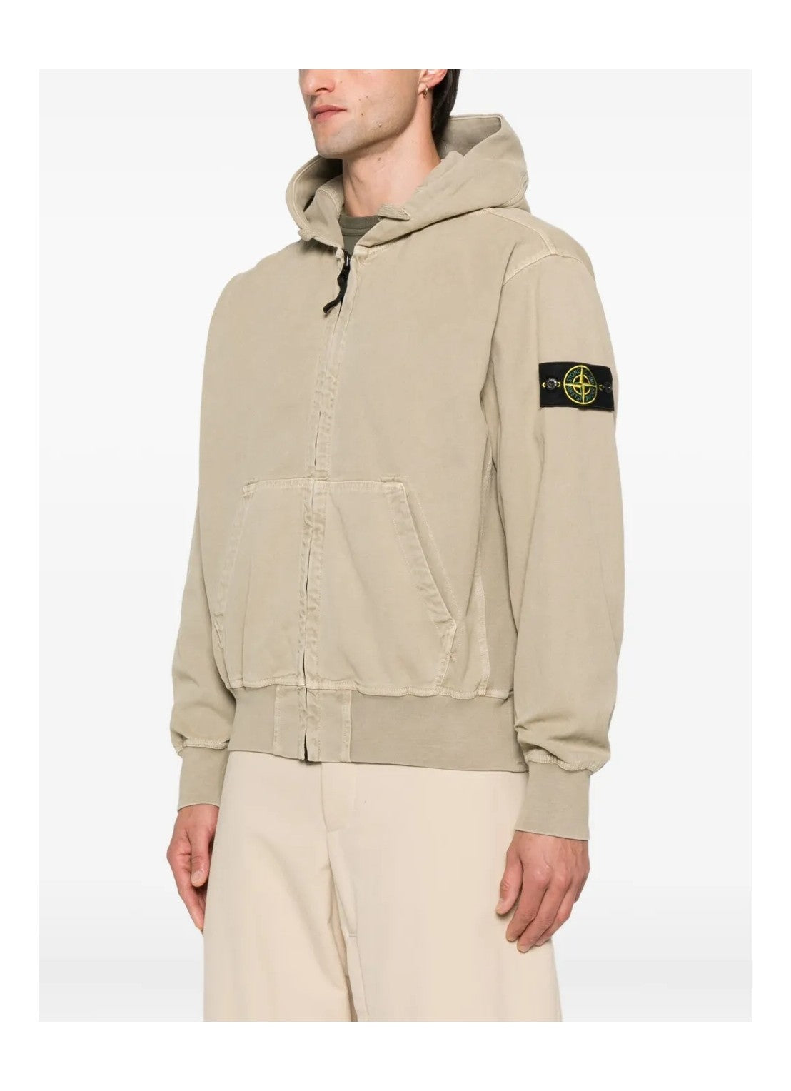 Stone Island Organic Cotton Hooded Canvas Work Jacket In Desert