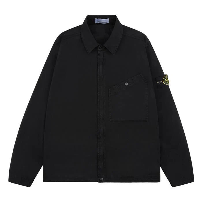 Stone Island Organic Cotton Satin Overshirt In Black