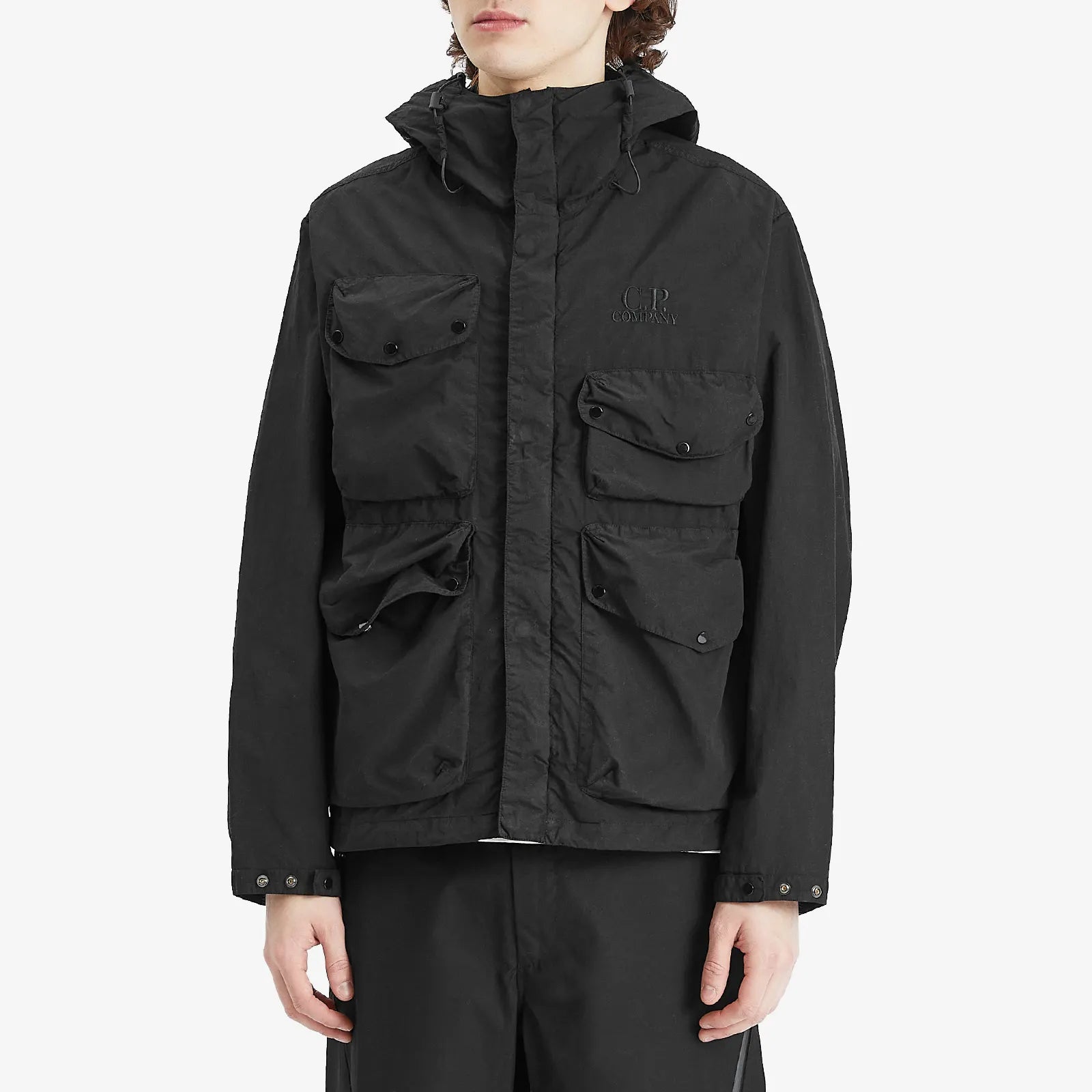 Cp Company Flatt Nylon Goggle Jacket In Black