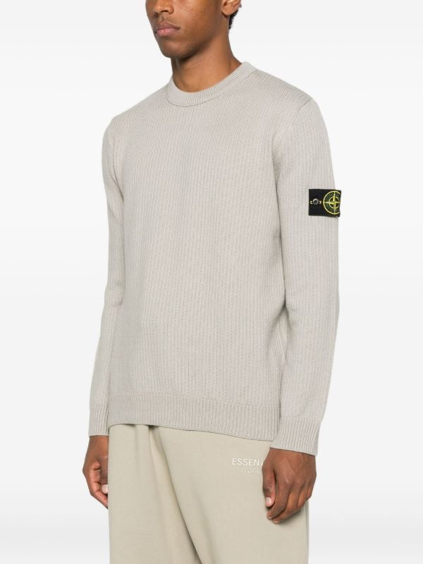 Stone Island Ribbed Sweatshirt In Pearl Grey