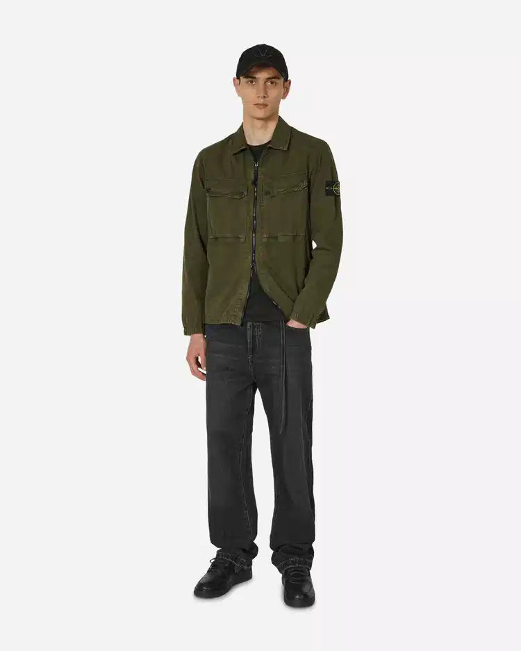 Stone Island Garment Dyed Overshirt In Olive