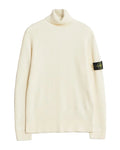 Stone Island Ribbed Virgin Wool Turtleneck Sweatshirt In Ivory