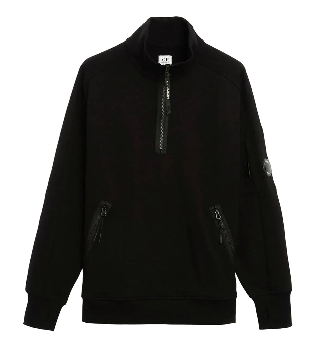 Cp Company 16Cm Diagonal Raised Quarter Zip Lens Sweatshirt In Black