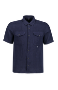 Cp Company Short Sleeve Logo Linen Shirt In Medieval Blue
