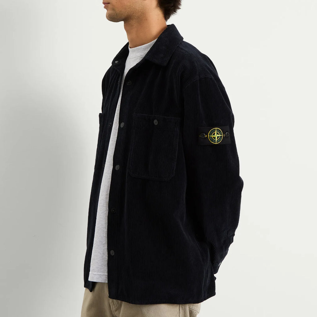 Stone Island Corduroy Overshirt In Navy
