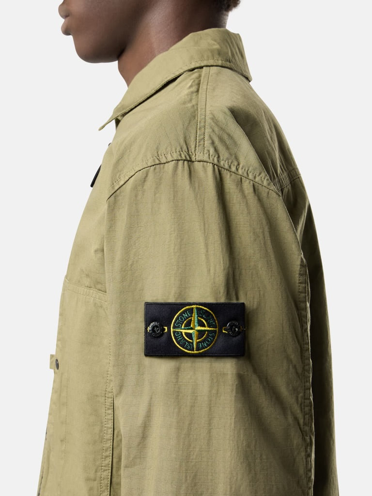 Stone Island Rip-Stop Mercerised Cotton Overshirt In Military Green