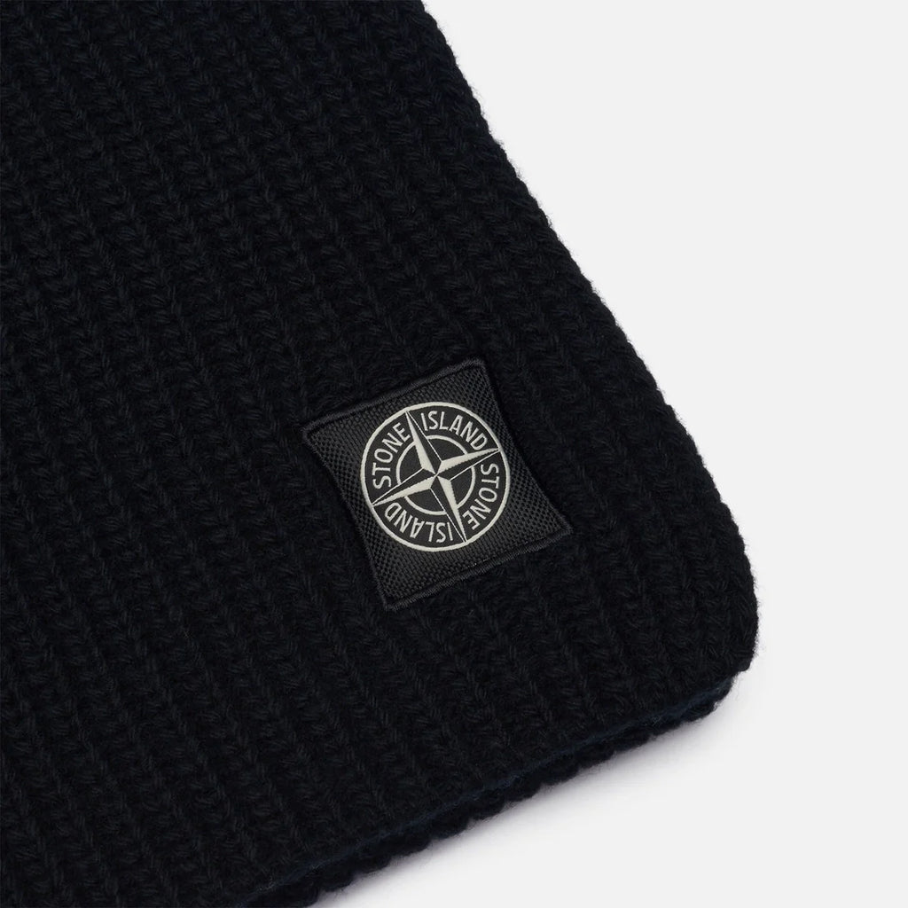 Stone Island Patch Logo Wool Scarf In Black