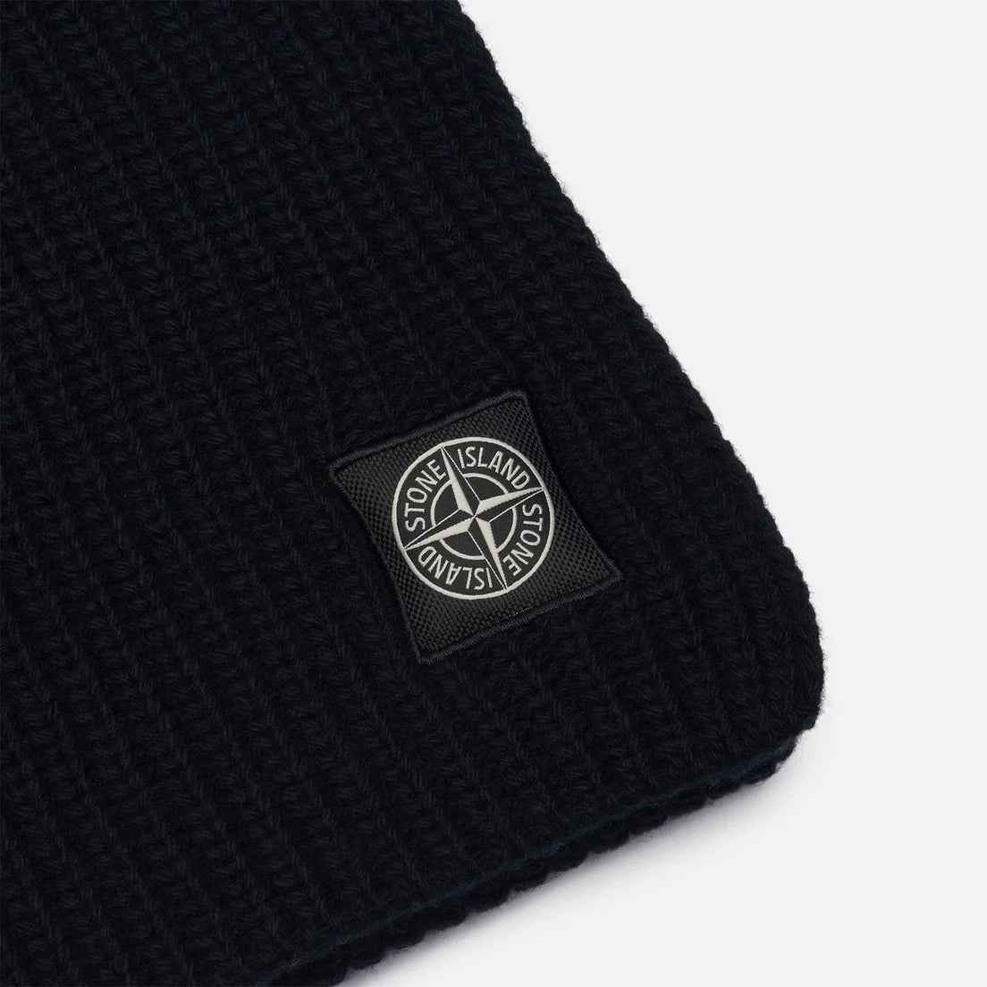 Stone Island Patch Logo Wool Scarf In Black