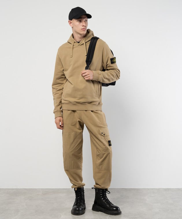 Stone Island Brushed Organic Cotton Fleece Joggers In Biscuit