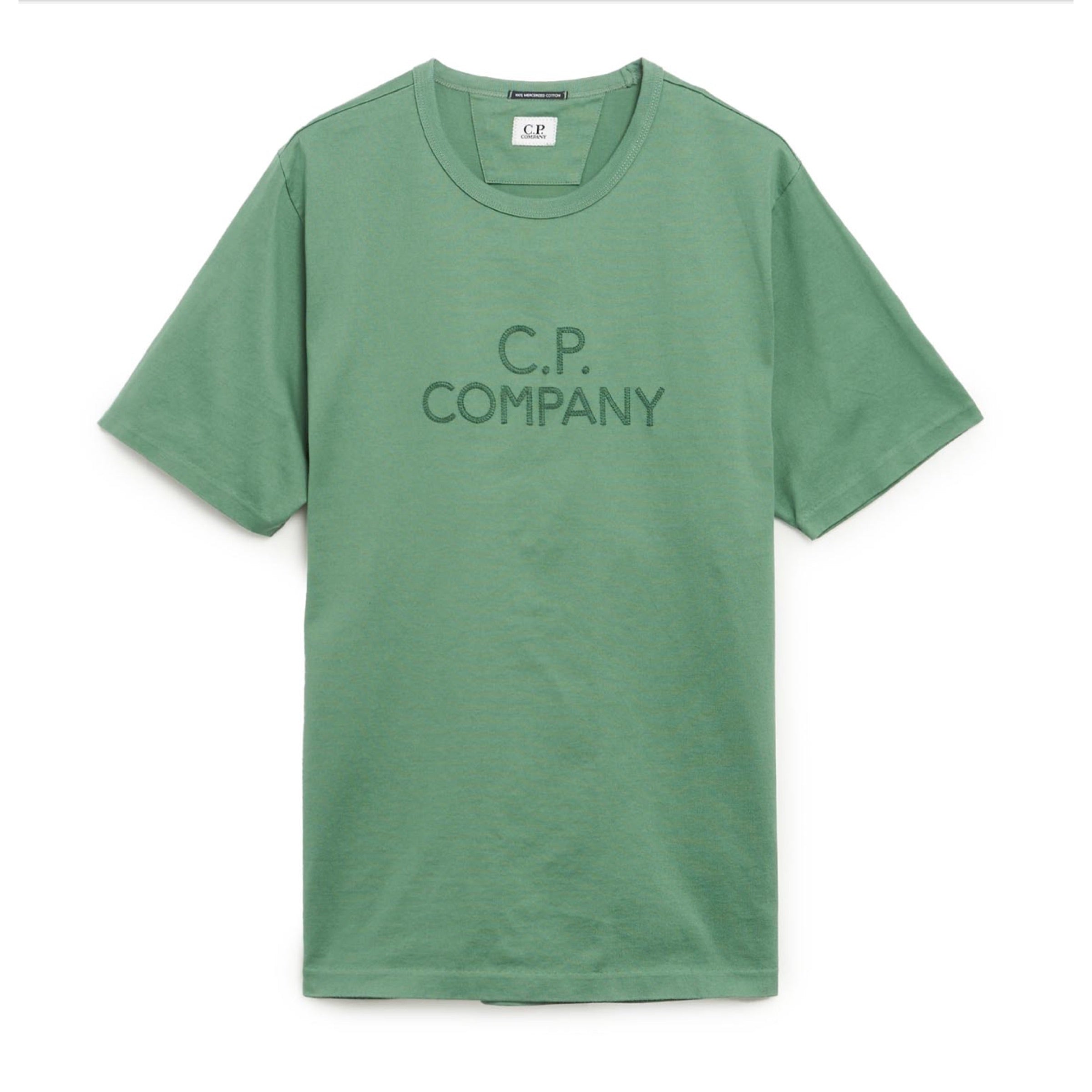 Cp Company 148A Twisted Jersey Mercerized Cotton Embroidered Logo T-Shirt In Green Bay
