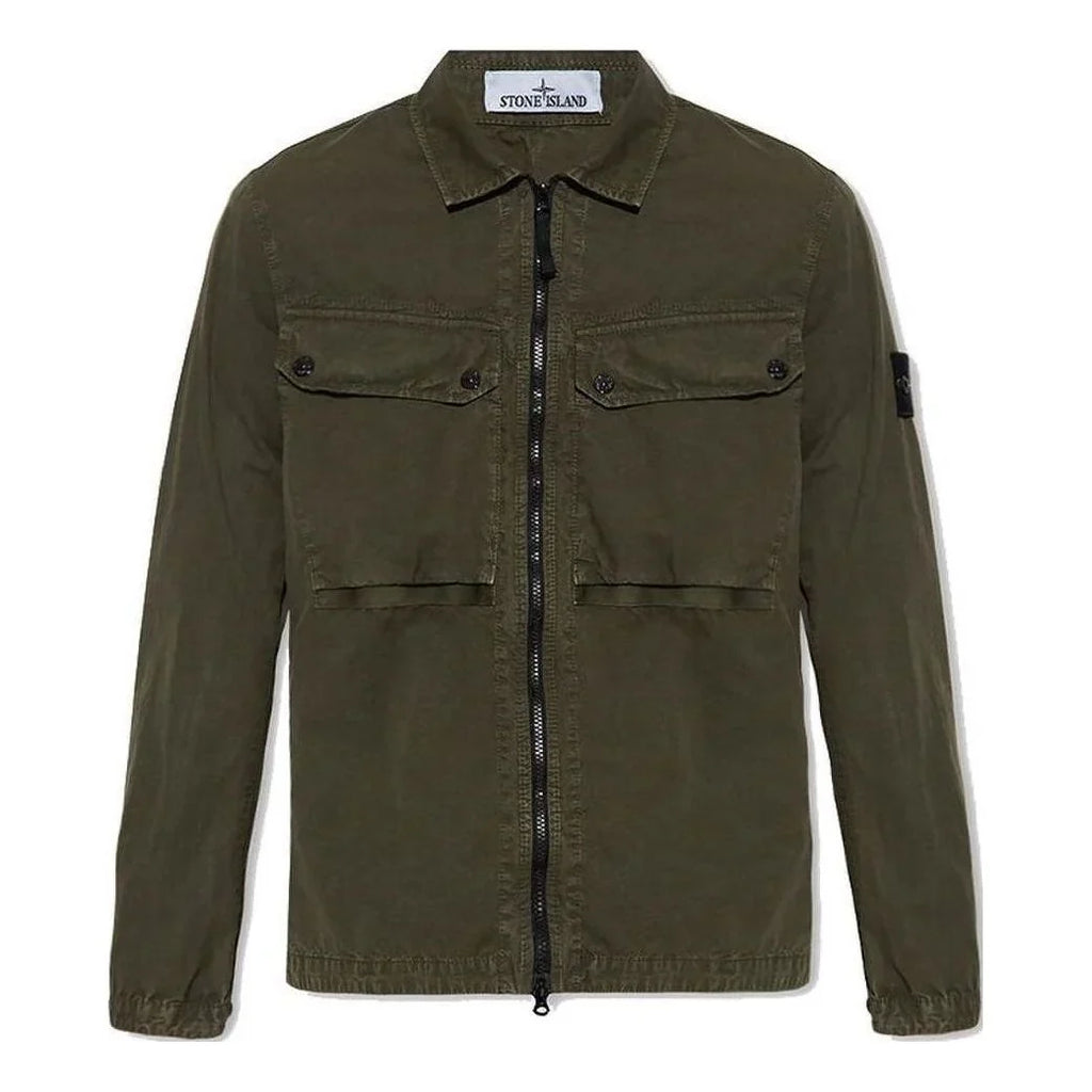 Stone Island Garment Dyed Overshirt In Olive