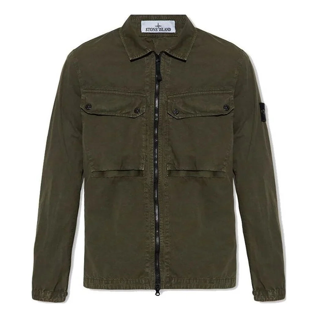 Stone Island Garment Dyed Overshirt In Olive