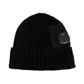 Cp Company Extrafine Merino Wool Mixed Lens Beanie In Black