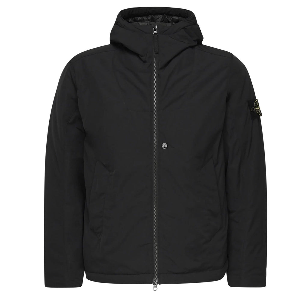 Stone Island Micro Twill Padded Hooded Jacket In Black