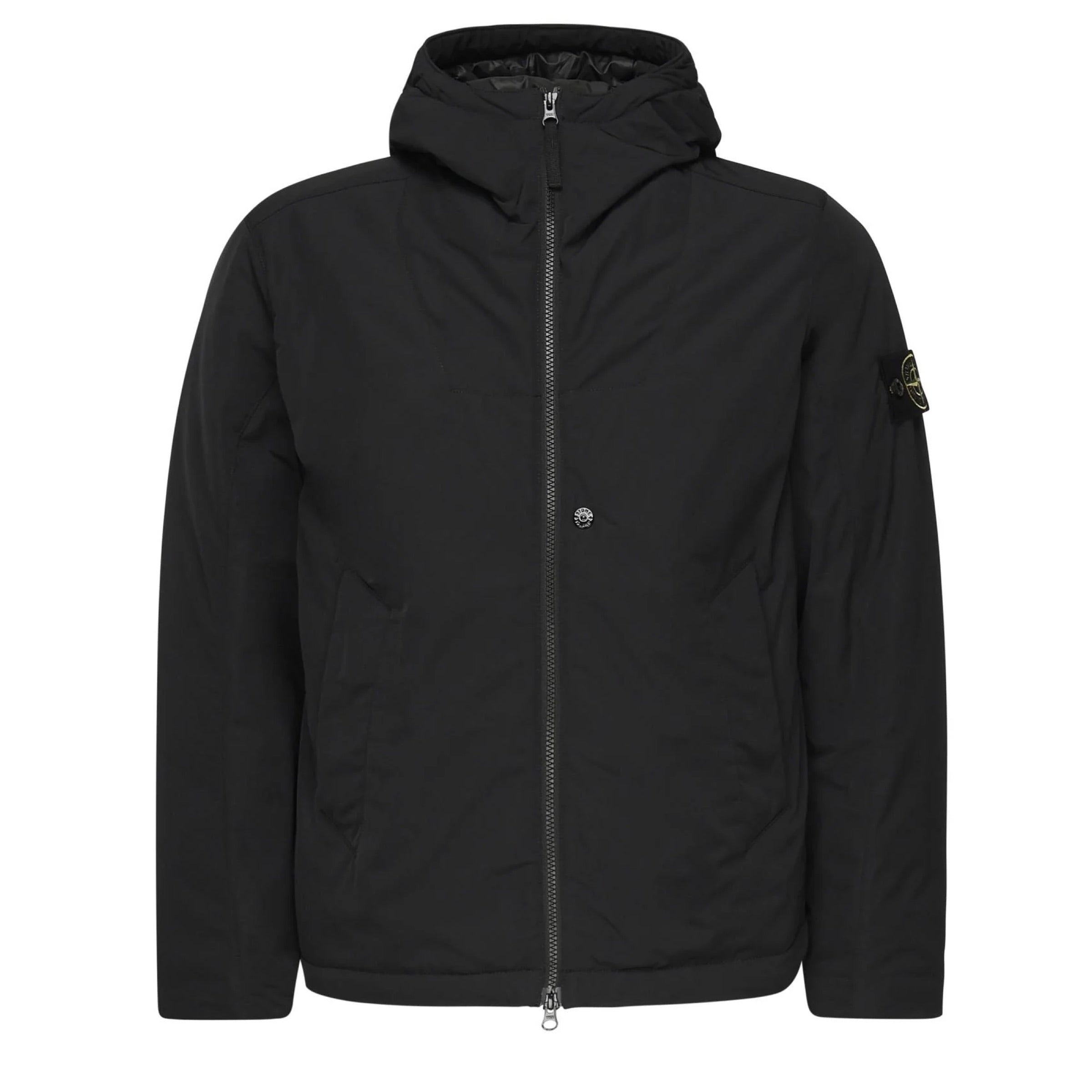 Stone Island Micro Twill Padded Hooded Jacket In Black