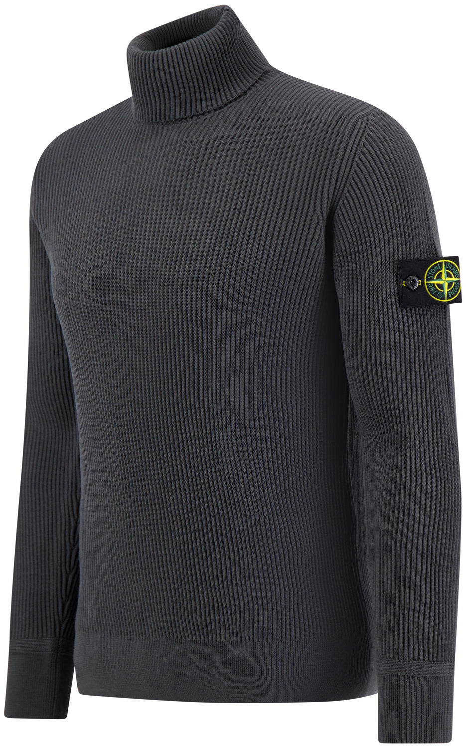 Stone Island Ribbed Virgin Wool Turtleneck Sweatshirt In Grey