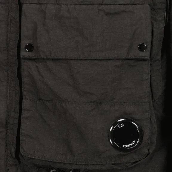 Cp Company Flatt Nylon Reversible Hooded Lens Jacket In Black
