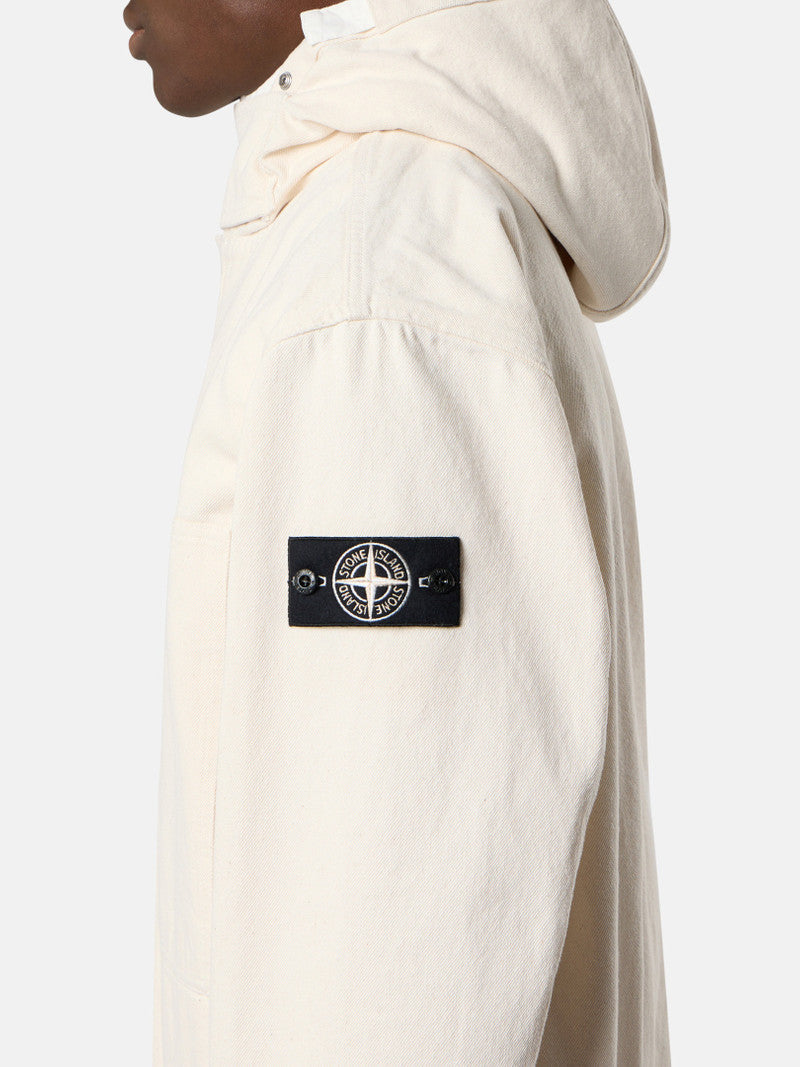 Stone Island Natural Cotton Gabardine Raw Beauty Jacket In Ivory