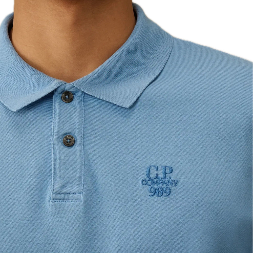 Cp Company Box Fit 989 Logo Polo Shirt In Light Blue