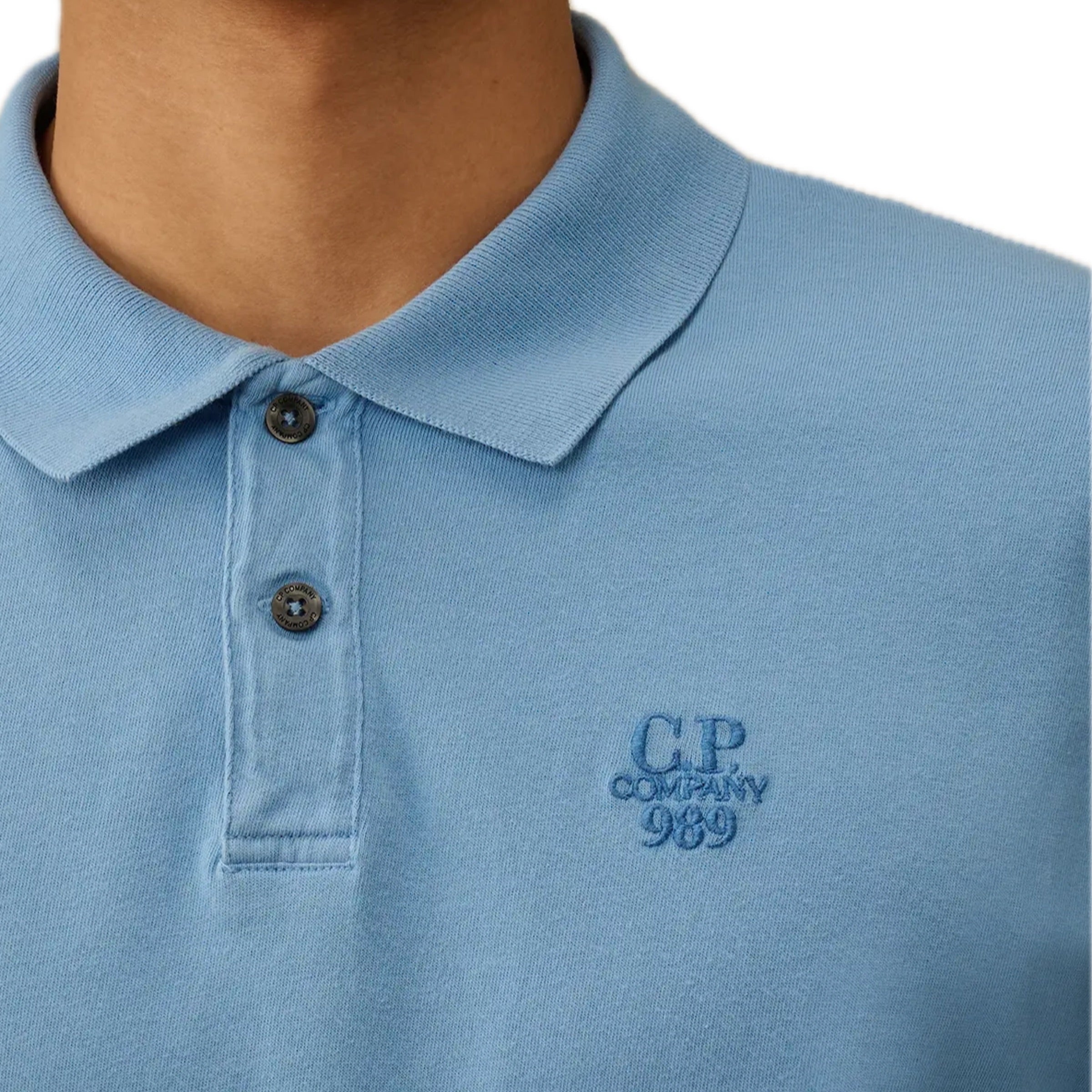 Cp Company Box Fit 989 Logo Polo Shirt In Light Blue