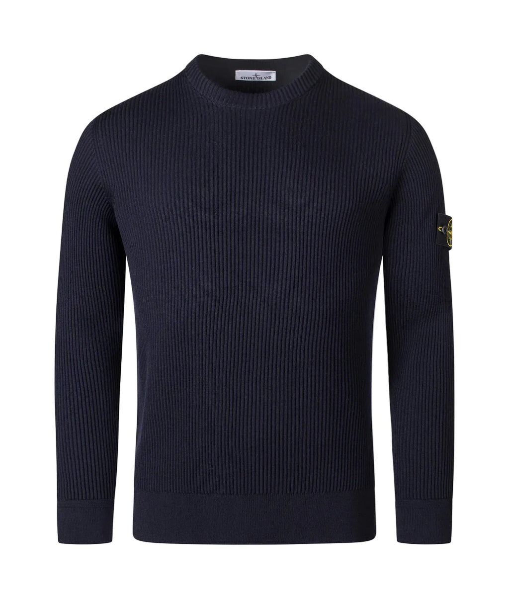 Stone Island Rib Knit Sweatshirt In Navy