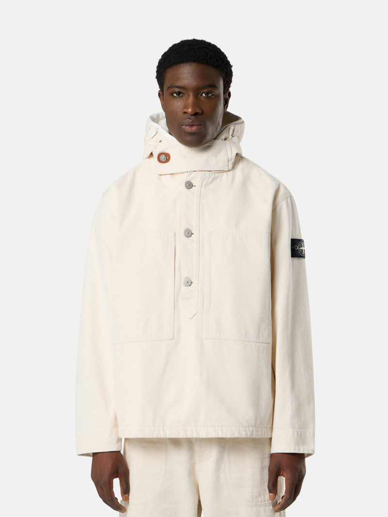 Stone Island Natural Cotton Gabardine Raw Beauty Jacket In Ivory