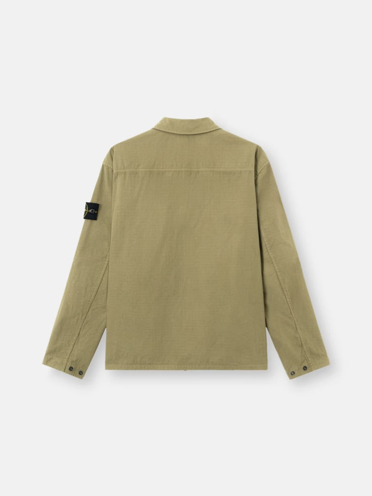 Stone Island Rip-Stop Mercerised Cotton Overshirt In Military Green