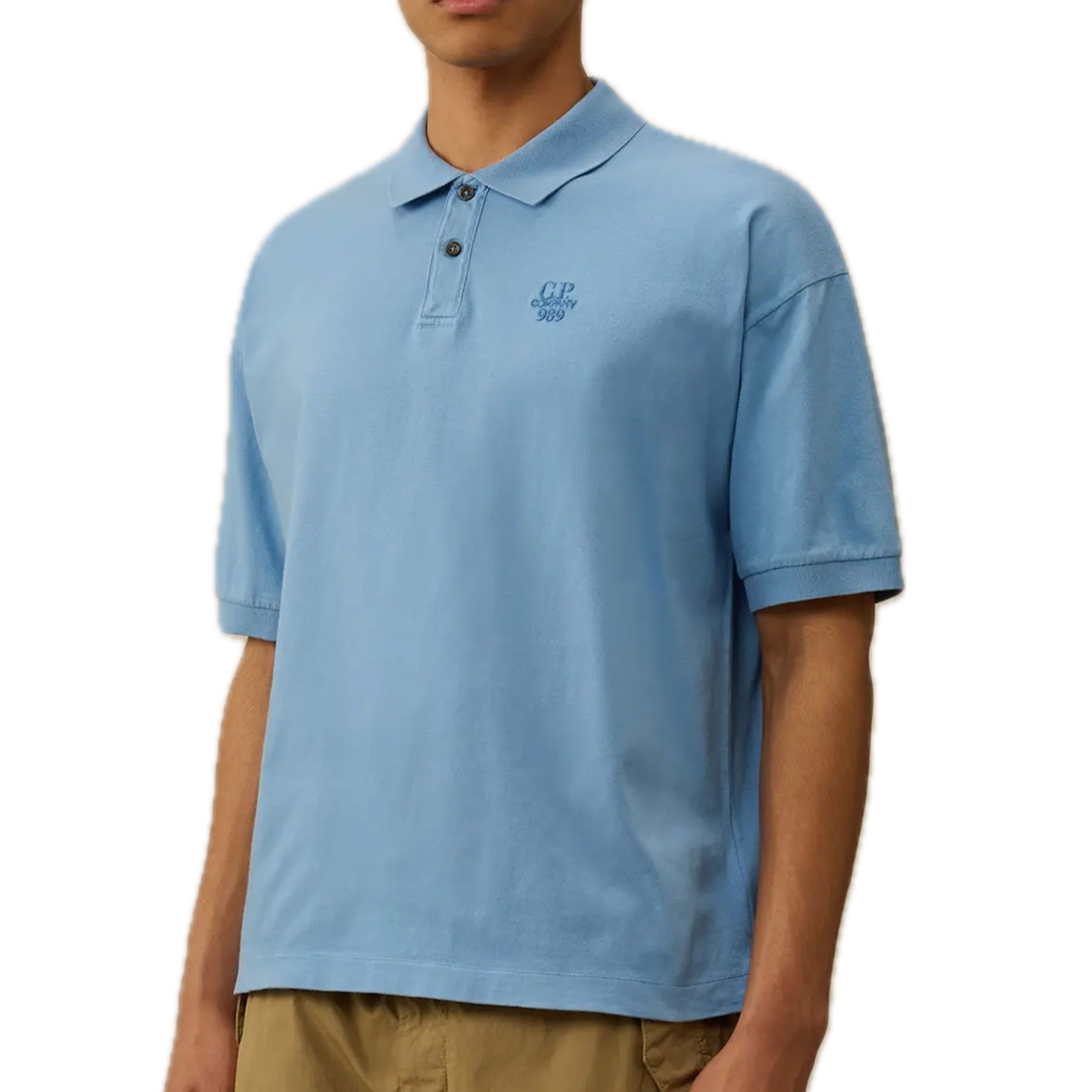 Cp Company Box Fit 989 Logo Polo Shirt In Light Blue