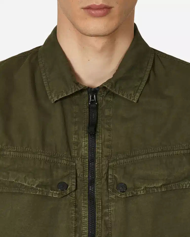Stone Island Garment Dyed Overshirt In Olive