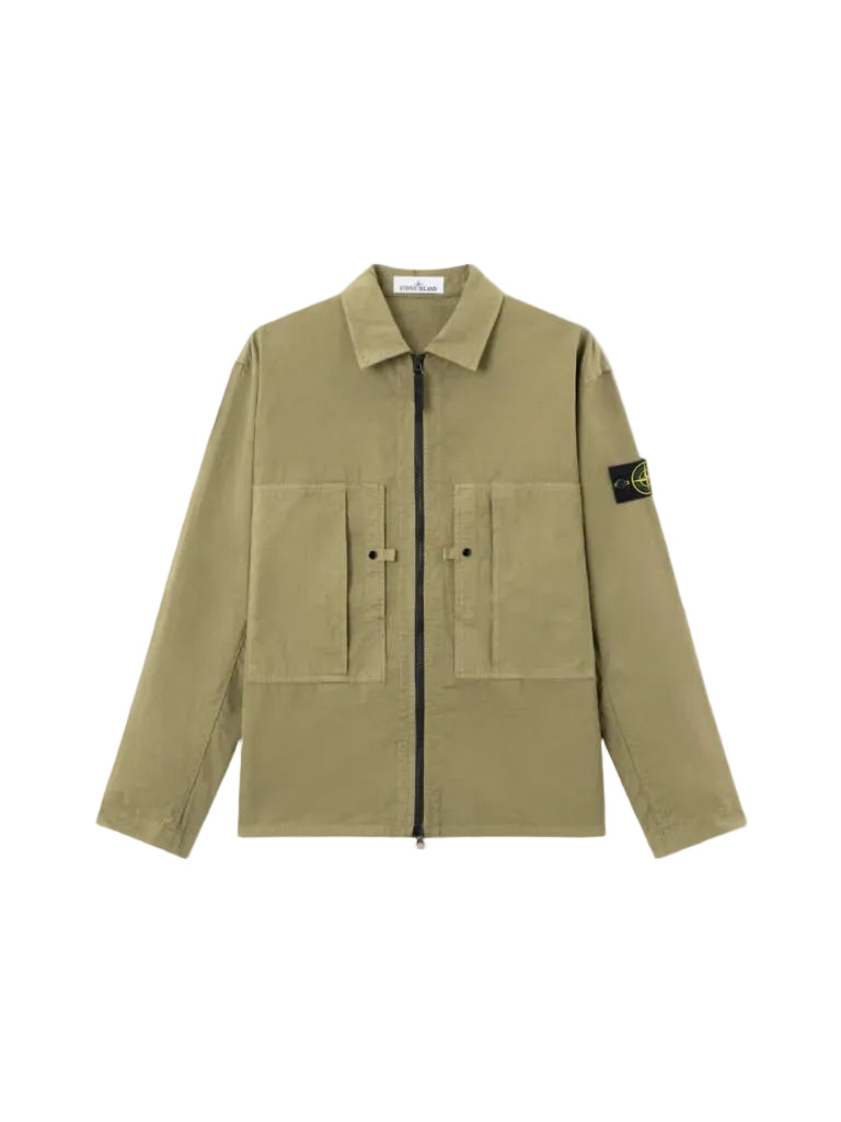 Stone Island Rip-Stop Mercerised Cotton Overshirt In Military Green
